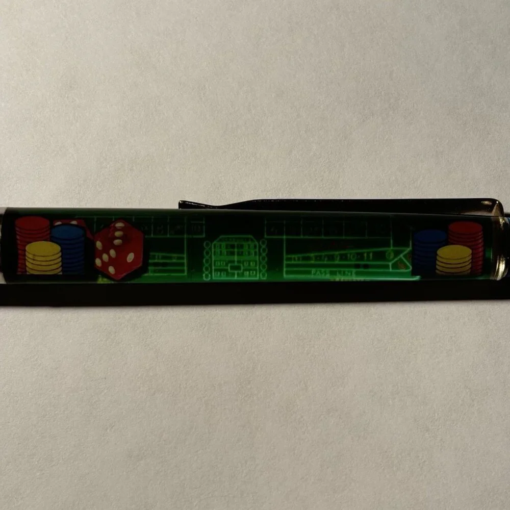 Las Vegas Craps Floaty Pen Red Dice Move by Game Table Poker Chip Stack Gambling